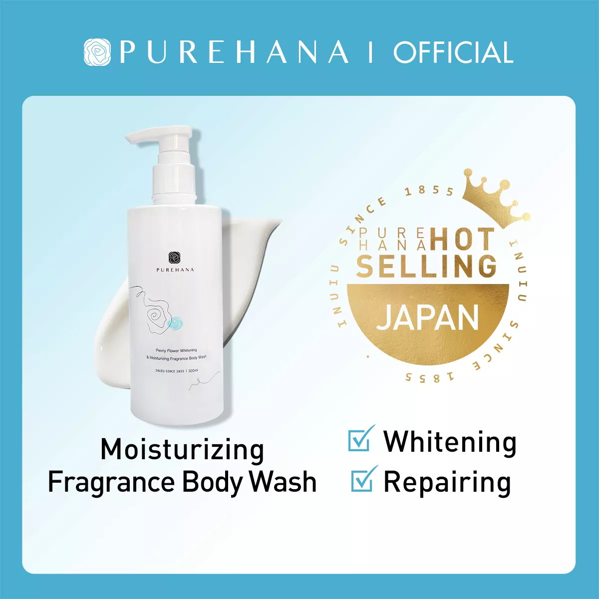 PURE HANA Peony Flower Whitening, Refreshing, Moisturizing BODY WASH